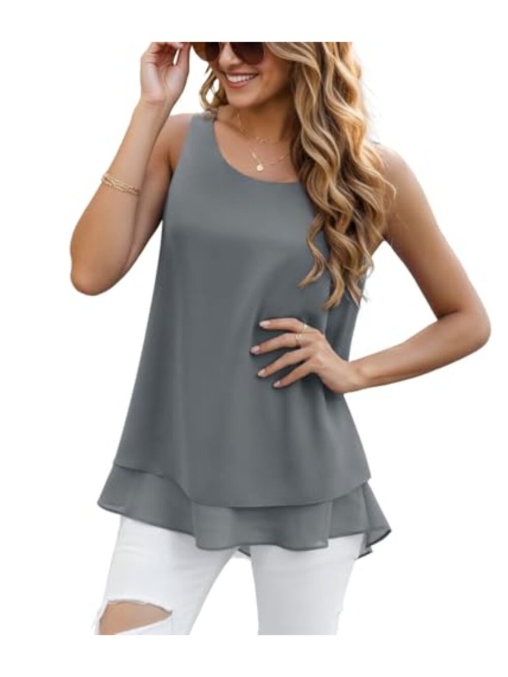 Women's Chiffon Tank Top Sleeveless Flowy Summer Blouse